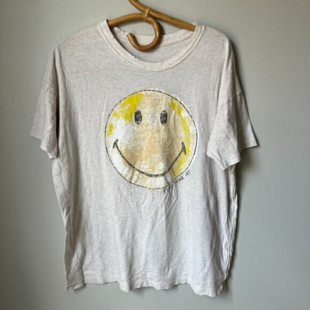 Aerie Beige Smiley Face Find Your Joy Cotton T-shirt Women's XS